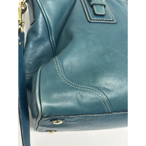 COACH BAG PURSE DOUBLE HANDLE DOUBLE ZIPPER SATCHEL TURQUOISE Satchel - Picture 4 of 14